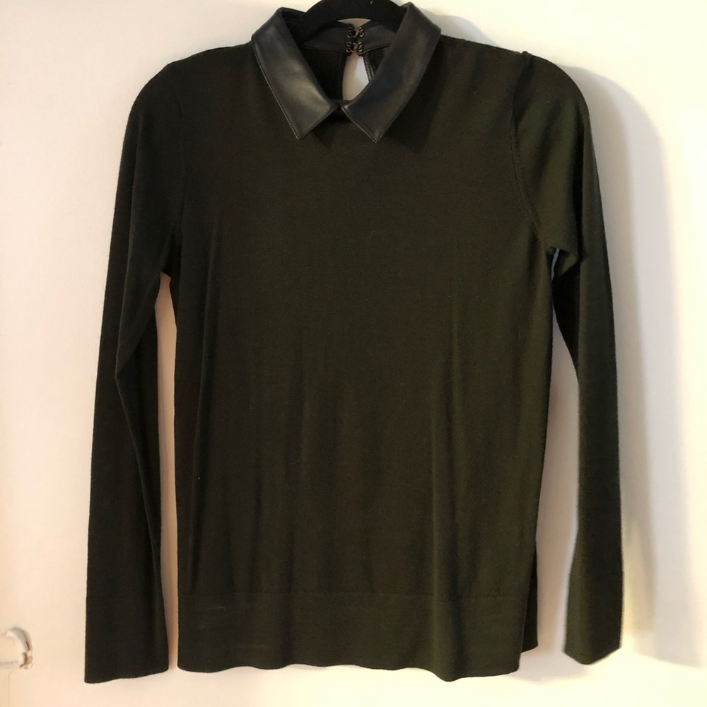 Leather collar sweater